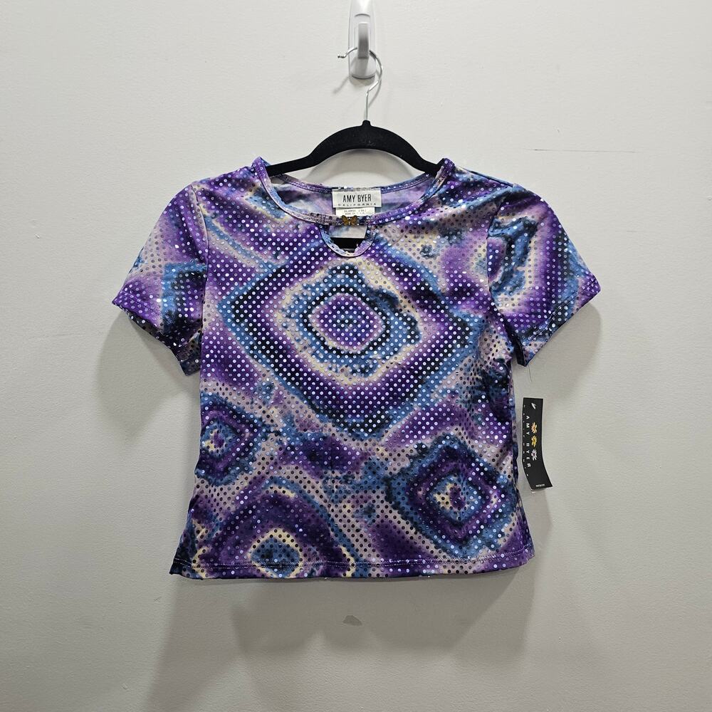 VINTAGE Y2K 2000s NEW Amy Byer Purple Disco Sequin Top Mirror Girls large